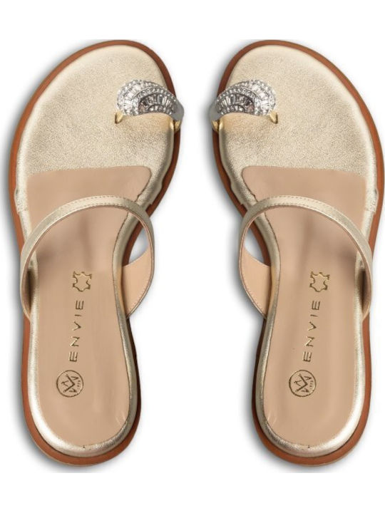 Leder Flache Sandalen für Damen Gold