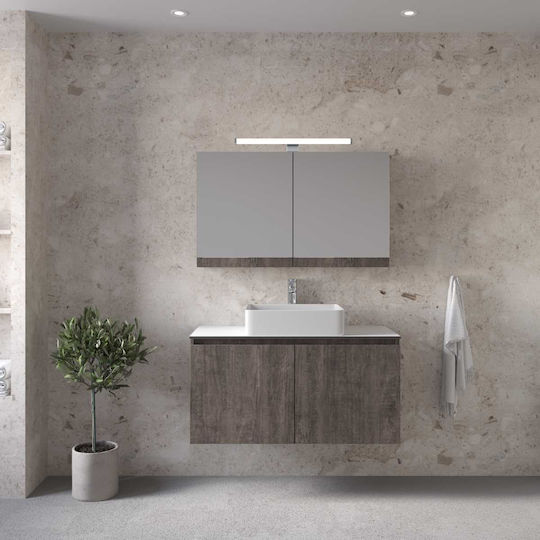 Furnibath Madrid Πάγκος με Νιπτήρα & Καθρέπτη Μ101xΒ50xΥ46cm Grey