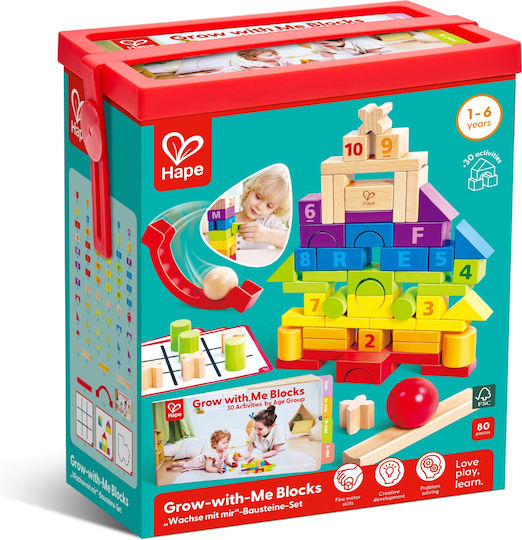 Hape Cuburi de construit Educative Grow-With-Me Din Lemn pentru 1-6 Ani 80 Buc