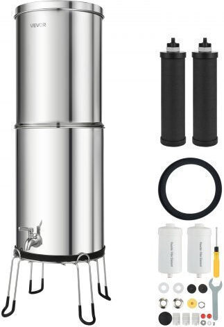 Vevor Gravity Feed Water Filter System 12.3l 304 Stainless Steel Countertop Water Filtration System Reduces Lead Up To 99% Chlorine 2 Carbon Filters 2 Defluorination Filters Spout Base