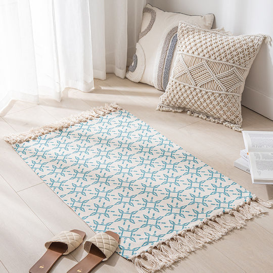 FRIPIA Rectangular Summer Cotton Rug with Fringes Blue-Green 60x90cm