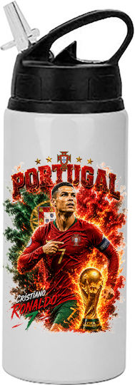 Water Bottle 600ml White Black Cap World Cup 2026 Cristiano Ronaldo