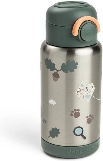 Done by Deer Sticlă Pentru Copii Termos Oțel Inoxidabil Cu Pai Verde 340ml