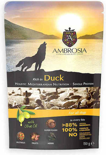 Ambrosia Течна храна за кучета в Чантичка с Патица, Черен дроб, Месо, Зеленчуци и Птици 150gr