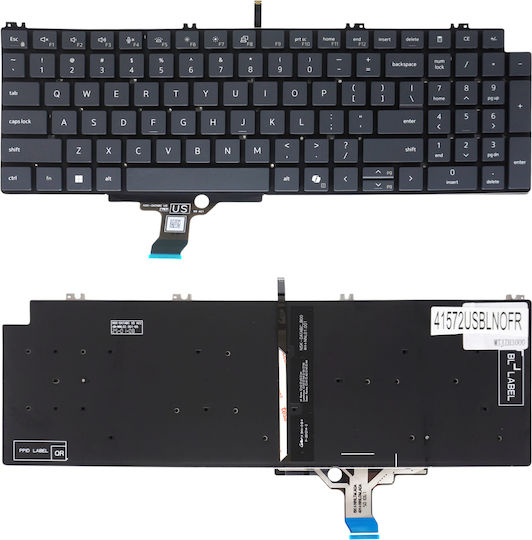 Laptop Keyboard Dell Pro 16 Plus Pb16250 Pb16255 P135f Pc16250 Pc16255 025m84 25m84 0yjcj4 06jfcm 09np4c 0kyj9h Nsk-databc US Backlit No Frame Grey Code.41572usblnofr