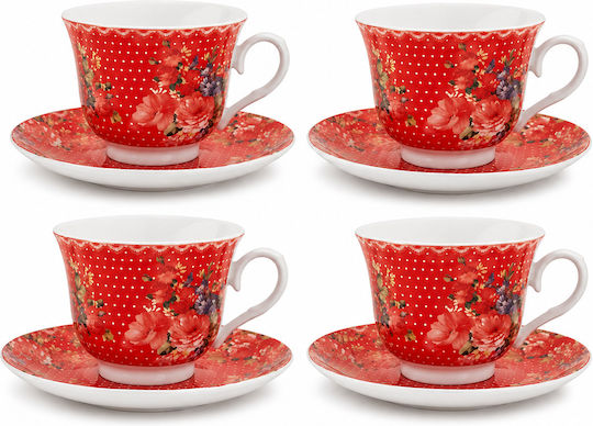 Set Tassen Tee aus Porzellan Rote 120ml 4Stücke