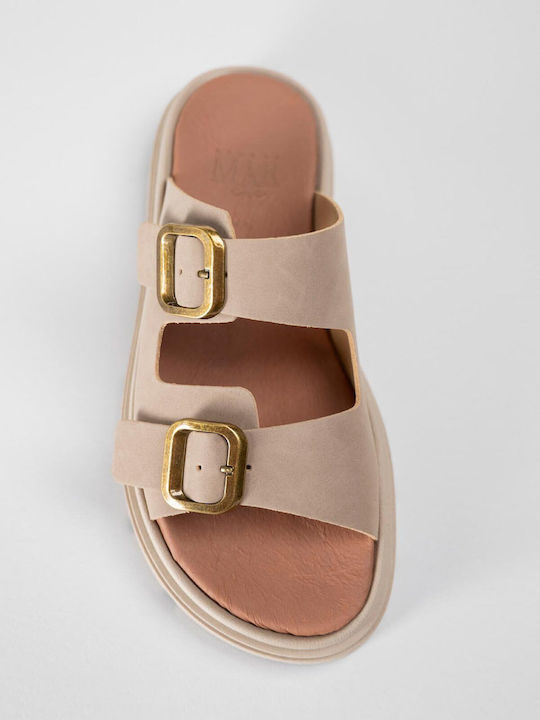 Leather Women's Flat Sandals Flatforms Brown