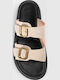 Leather Women's Flat Sandals Beige