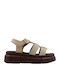 Δερμάτινα Γυναικεία Σανδάλια Flatforms Μπεζ