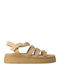 Δερμάτινα Γυναικεία Σανδάλια Flatforms Καφέ