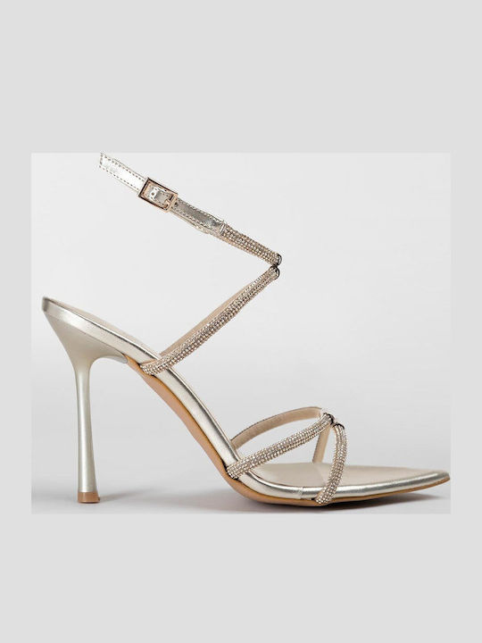Late Again Leder Sandalen mit Strass Gold