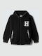 Kids Sweatshirt Cardigan with Hood and Pockets Black