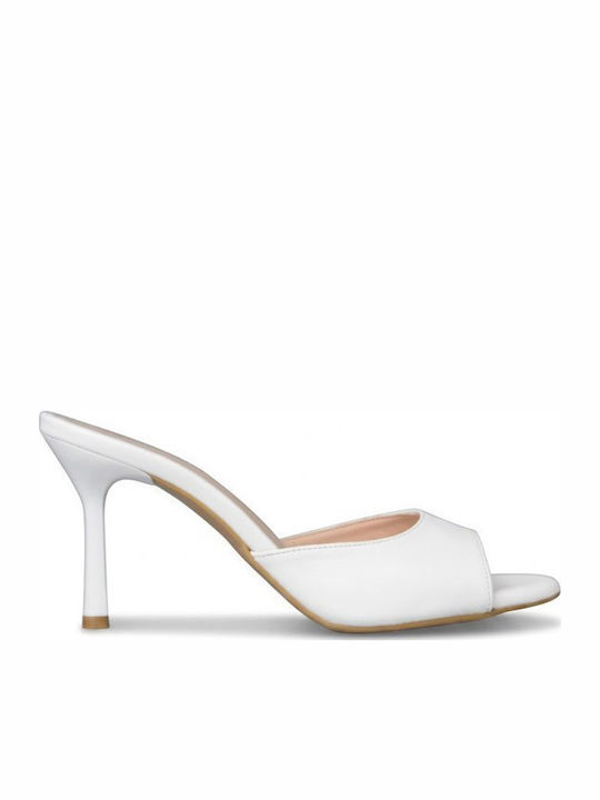 Envie Shoes Мюли с Тънък Ток в Бял Цвят