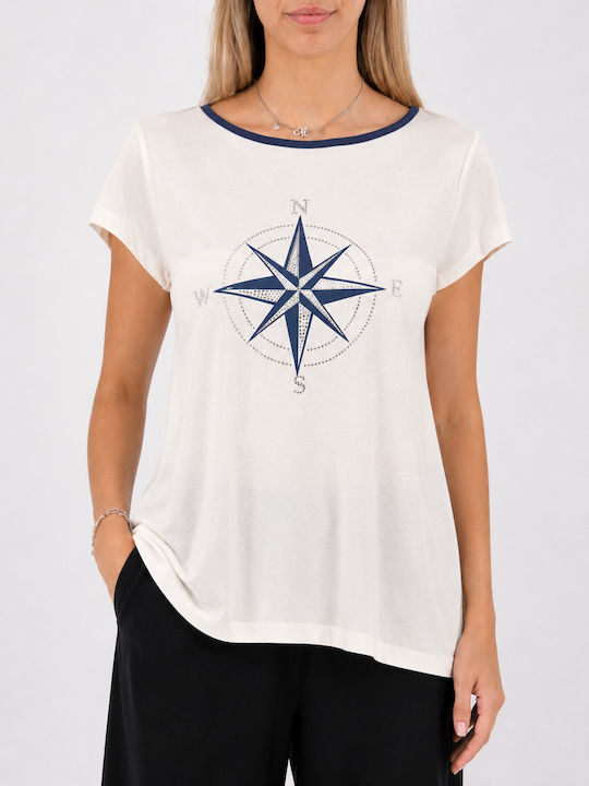 Derpouli Women's Short Sleeve Blouse Ecru