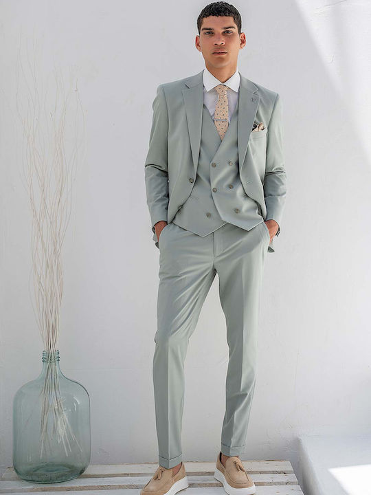 Vittorio Artist Men's Suit with Vest Slim Fit Mint