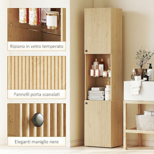 HomCom 834-895V00AK Bathroom Floor Column Cabinet 40x31x182cm Oak