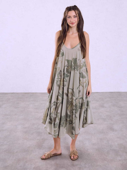 Celestino Rochie De Damă Midi Din Bumbac Loose Fit Maro Deschis