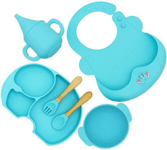 Set De Hrană Din Silicon Cu Bază Antiderapantă Albastră 5 Piese Pentru 6+ Luni