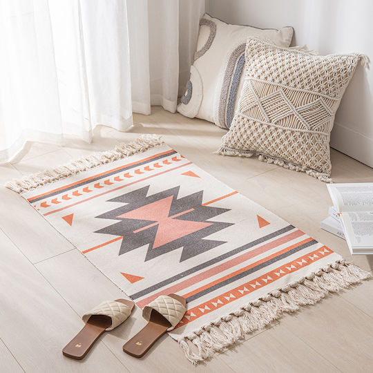 FRIPIA Outdoor Rectangular Cotton Rug with Fringes Orange 60x90cm