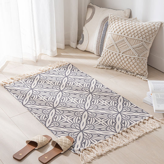 FRIPIA Outdoor Rectangular Cotton Rug with Fringes Abstract Floral 60x90cm