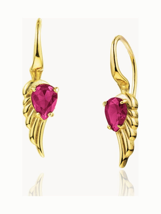 Silver Gold Plated Dangle Earrings with Red Stones
