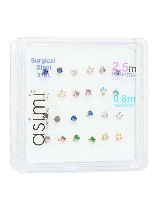 Asimi Body Piercing Обеца за Нос от Позлатена Стомана 7 x 2.5mm Многоцветна