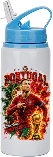 Sticlă Pentru Copii 600ml Albă Albastră Capac World Cup 2026 Cristiano Ronaldo