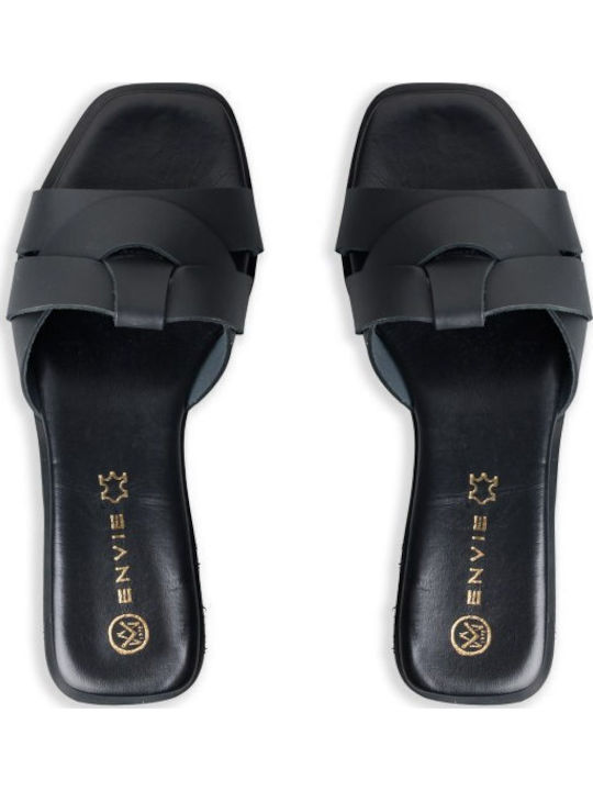 Leder Flache Sandalen für Damen Schwarz