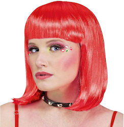 Long Square Wig with Bangs Red