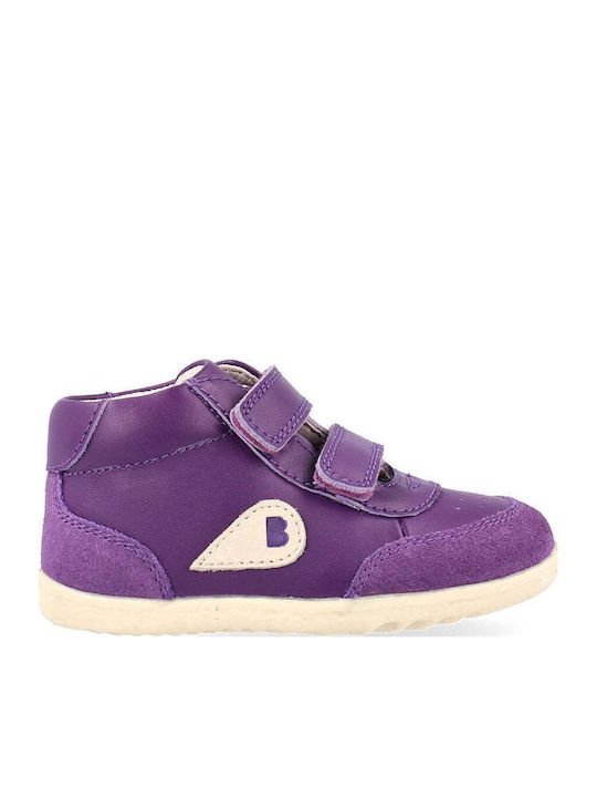 Step Up 19-22 Leather Kids Ankle Boots with Hoop & Loop Closure Purple