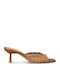 Leather Mules with Thin Heel in Brown Colour