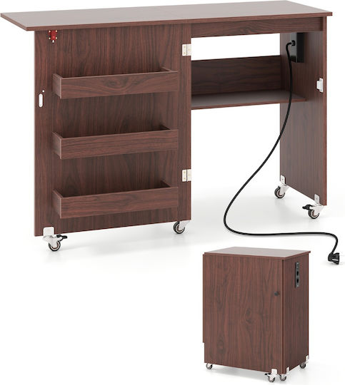 Costway Folding Sewing Table Charging Station Shelf Drawers Rustic Brown 78 X 41 X 116 Cm Jv14295de-bn