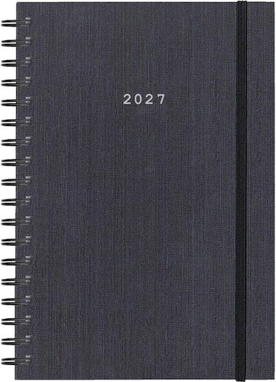 Next Fabric Daily Agenda 2027 Grey Spiral 14x21cm