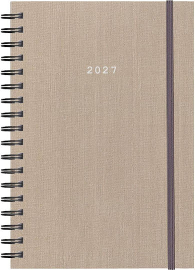 Next Дневник 2027 Fabric Plus Daily Спирала Бежов 14x21см Възможност За Печат