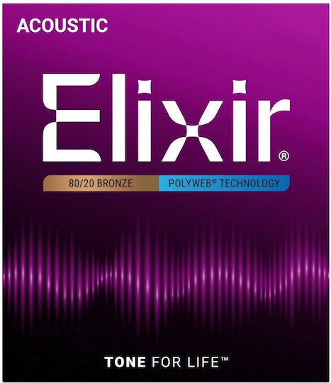 Elixir Medium Set of 80/20 Bronze Acoustic Guitar Strings 13 - 56"