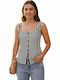 Women's Sleeveless Striped Top Black-Beige