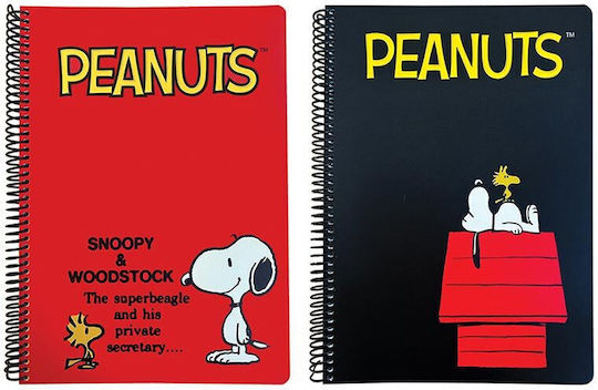 Back Me Up Spiral Ruled Notebook A4 105 Paper Sheets 3 Subjects Peanuts Black