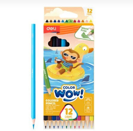 Deli Coloured Pencil Wood-free Triangular 12 Colours Color Wow