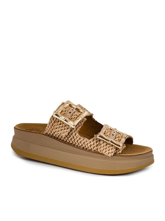 Fantasy Sandals Γυναικεία Σανδάλια Flatforms Μπεζ