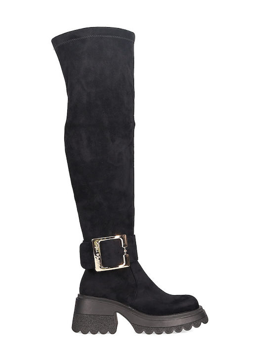 Wildleder Damenstiefel Über dem Knie Schwarze
