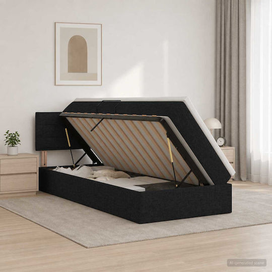 Wandbett Einzel mit Stoff Schwarz mit Lattenrost & Matratze 90x190cm