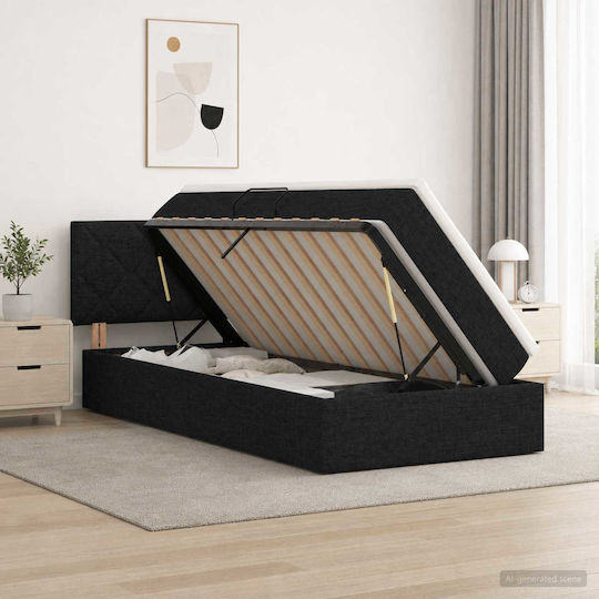 Wandbett Einzel mit Stoff Schwarz mit Lattenrost & Matratze 90x200cm