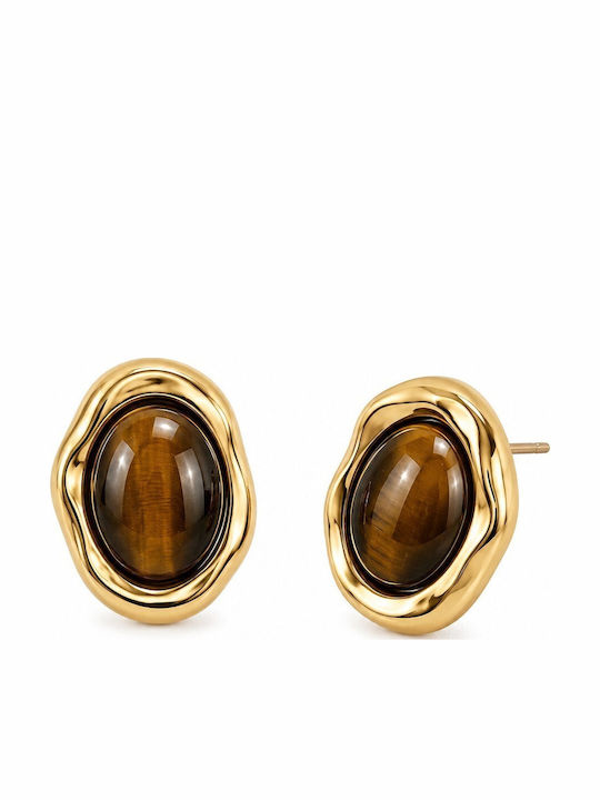 FantazyStores Earrings Made Of Gold Plated Steel Brown