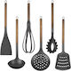 Orion Set of Wooden Cooking Utensils 6 Pieces Black