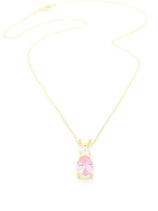 Necklace With Tear Design Made Of Pink Gold Plated Silver With Pink Zircon
