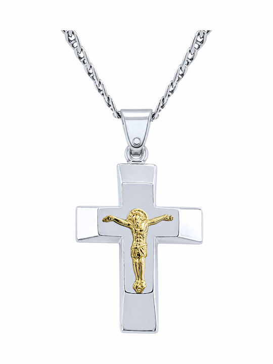 Verorama Male Cross with Crucified in Silver with Chain