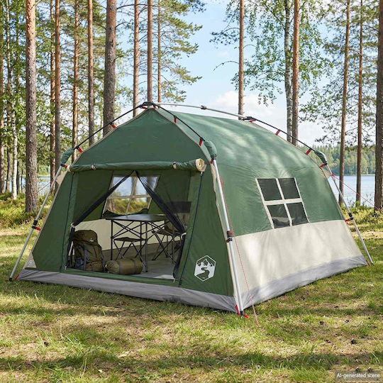 vidaXL Camping Tent Pop Up Green 4 Seasons for 4 People 312x288x187cm