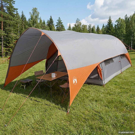 vidaXL Tunnel Camping Tent Grey with Double Cloth 4 Seasons for 10 People 432x312x210 cm