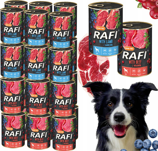 Rafi Nasses Hundefutter Dose Diät mit Lamm und Rindfleisch ohne Getreide 24x400gr