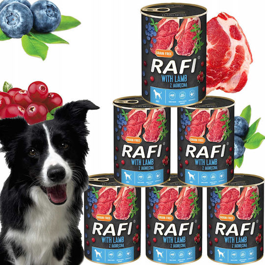 Rafi Hrana Umedă Pentru Câini în Conservă Dietetică cu Miel Fără Cereale 6x400gr